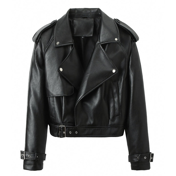 Women Stylish Cropped Faux Leather Jacket Mune Fashion