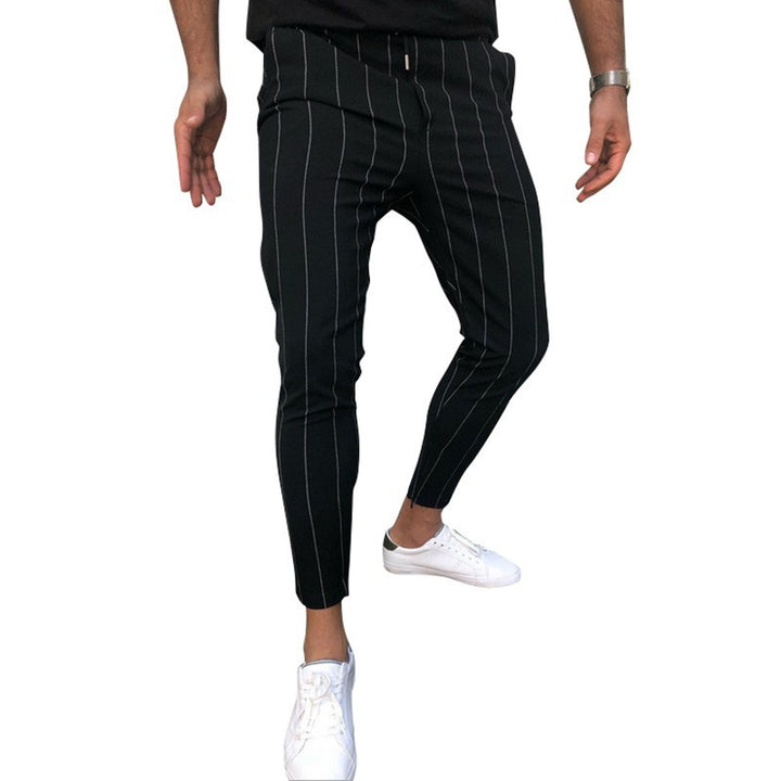 Men's Slim-Fit Cropped Chino Pants with Pinstripes and Elastic Waist Mune Fashion