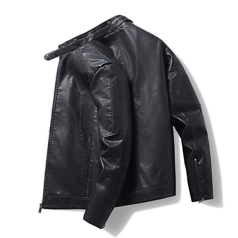 Men's Slim-Fit Faux Leather Blouson with Stand Collar, Concealed Zipper and Side Pockets Mune Fashion