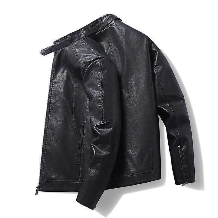 Men's Slim-Fit Faux Leather Blouson with Stand Collar, Concealed Zipper and Side Pockets Mune Fashion