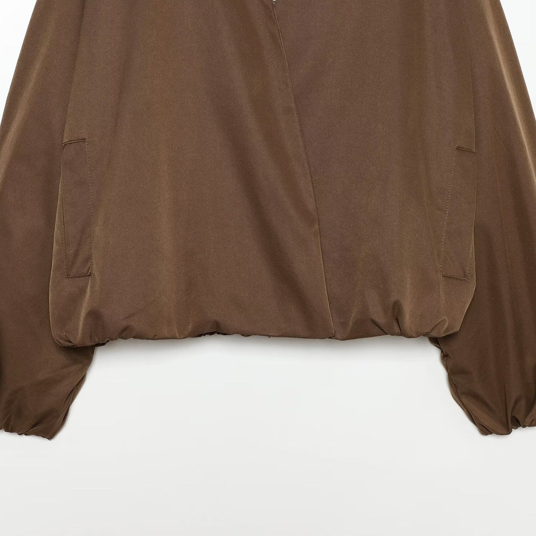 Ladies Lightweight Cropped Bomber Jacket in Oversized Look with Open Shawl Collar Mune Fashion