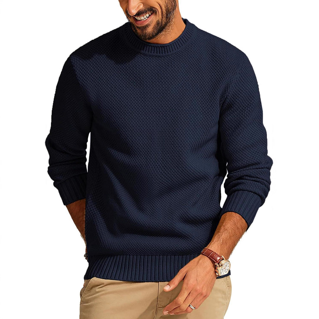 Men's Waffle Knit Sweater with Round Neck Mune Fashion