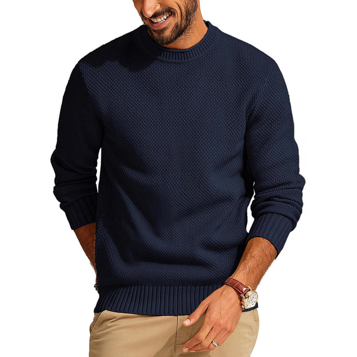 Men's Waffle Knit Sweater with Round Neck Mune Fashion