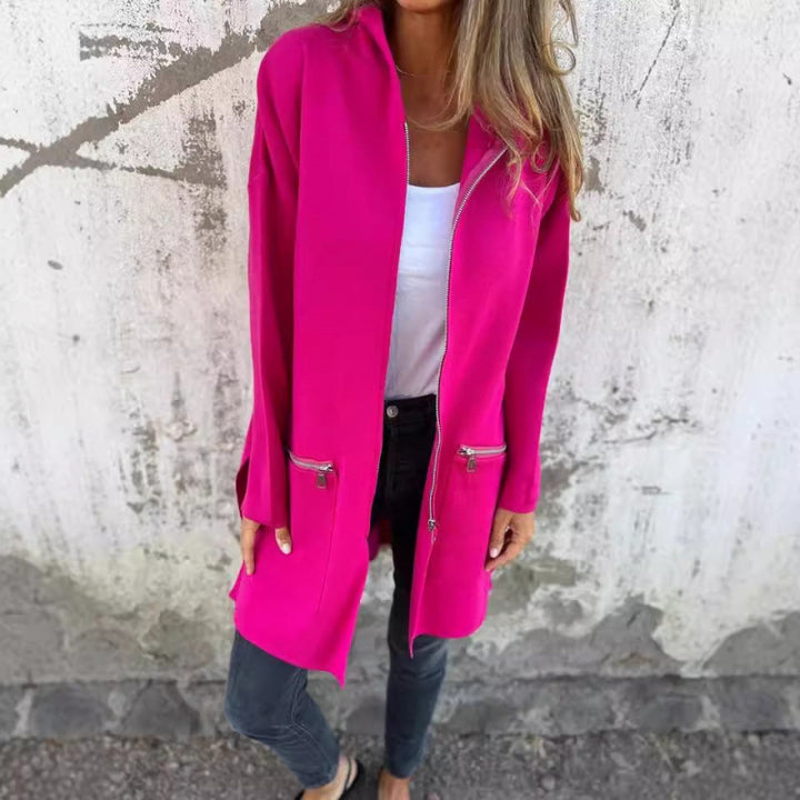 Women’s Hooded Long Cardigan with Full Zip and Decorative Pockets Mune Fashion