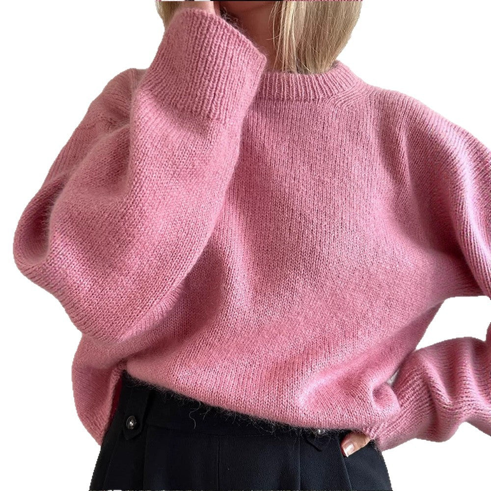 Women Oversized Mohair-Mix Sweater with Loose Silhouette and Ribbed Cuffs Mune Fashion