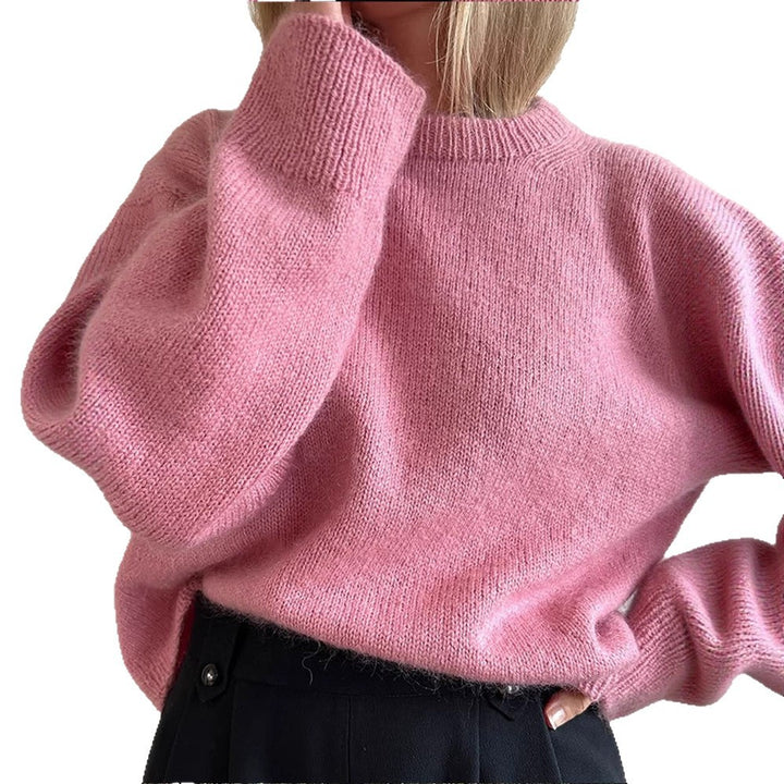 Women Oversized Mohair-Mix Sweater with Loose Silhouette and Ribbed Cuffs Mune Fashion