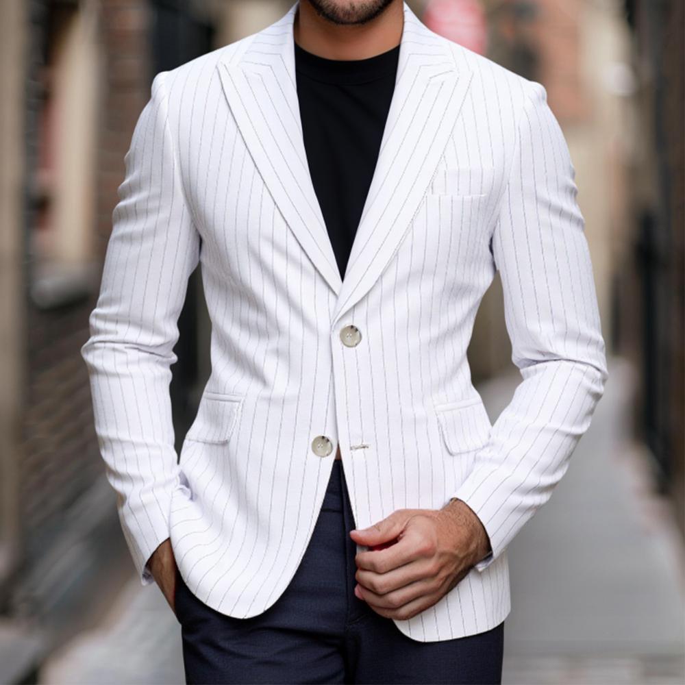 Men's tailored pinstripe blazer made of lightweight twill with a notched lapel and concealed side pockets Mune Fashion