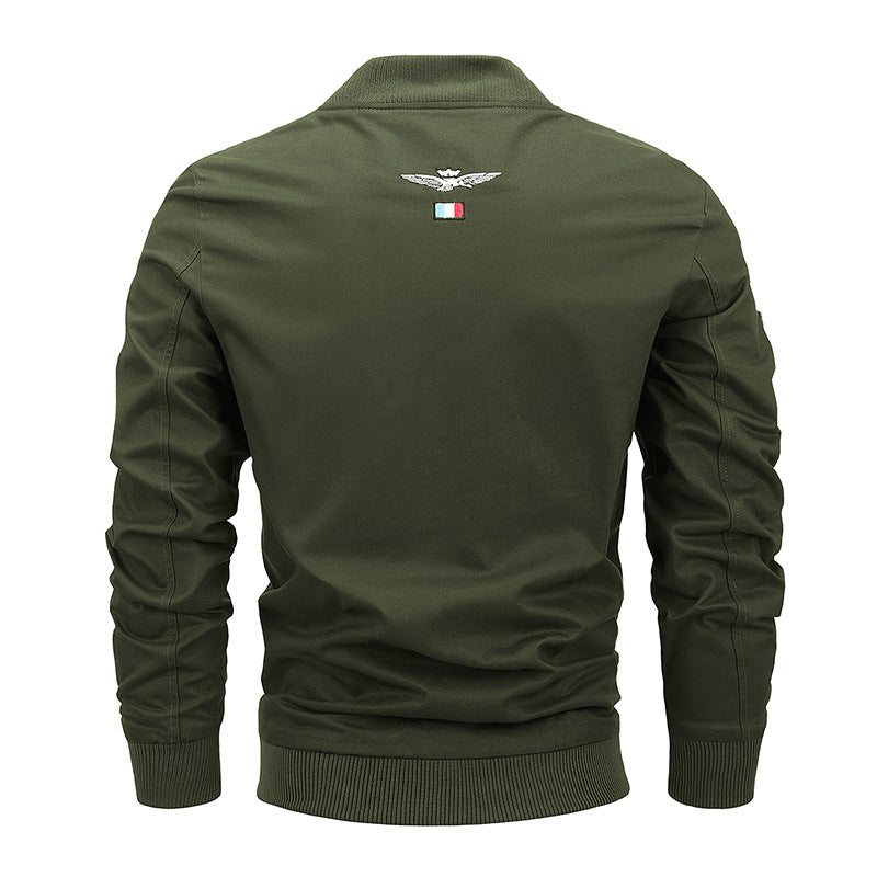 Men's Canvas Bomber Jacket with Vintage Patch Details and Ribbed Cuffs Mune Fashion