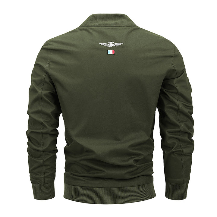 Men's Canvas Bomber Jacket with Vintage Patch Details and Ribbed Cuffs Mune Fashion