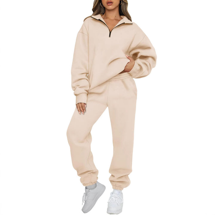 Women nan Oversize Sweatshirt with half zipper and high waist jogging pants set Mune Fashion