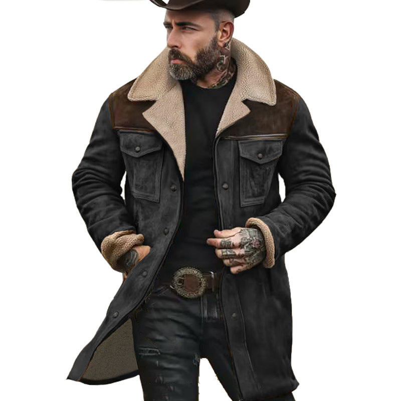 Men's Long Sherpa Coat with Faux Fur Lining and Suede Look Mune Fashion