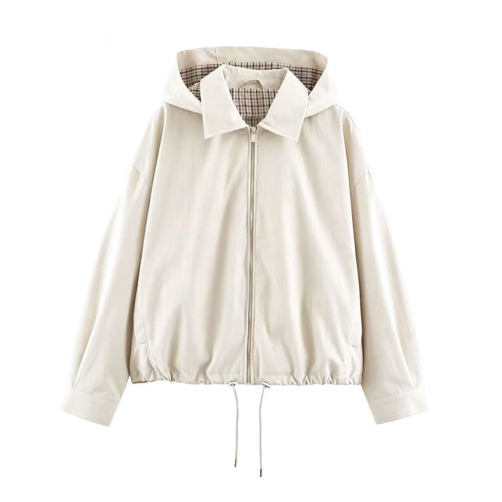 Women's Lightweight Hoodie Jacket in Cropped Oversize Fit with Drawstring Hem and Concealed Zipper Mune Fashion
