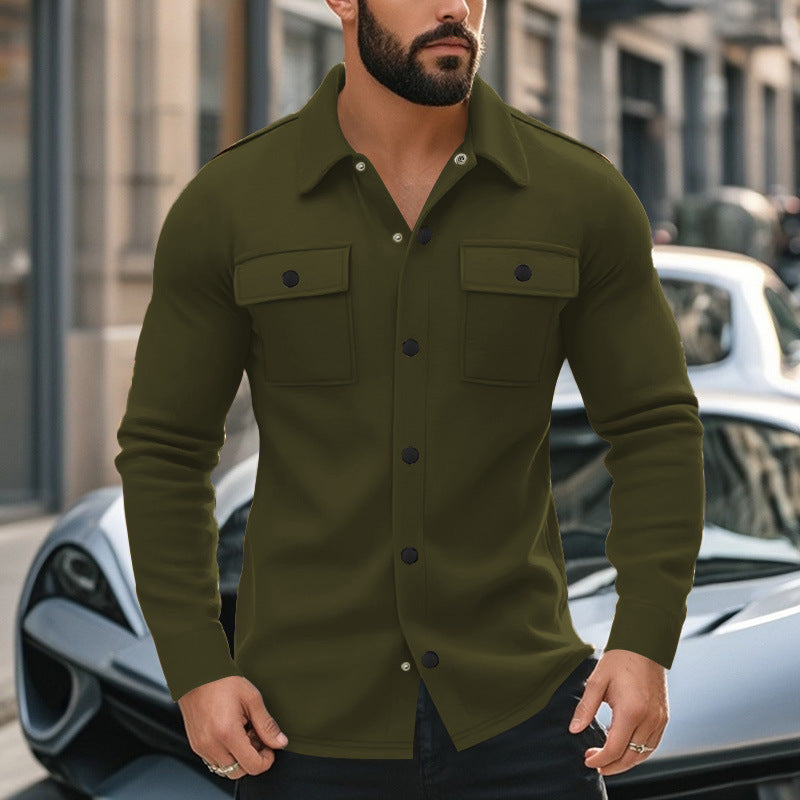 Men's wool blend overshirt jacket with flap pockets, concealed button placket, and shirt collar Mune Fashion