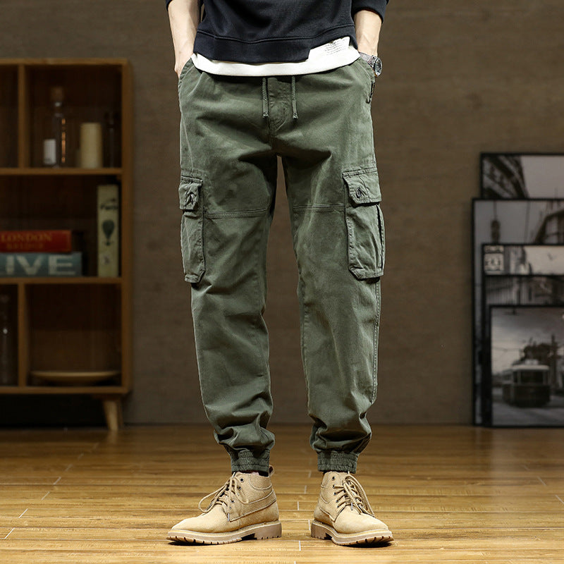 Men's Soft Cotton Utility Cargopants in Jogger Style with Elastic Waistband and Oversized Flap Pockets Drune