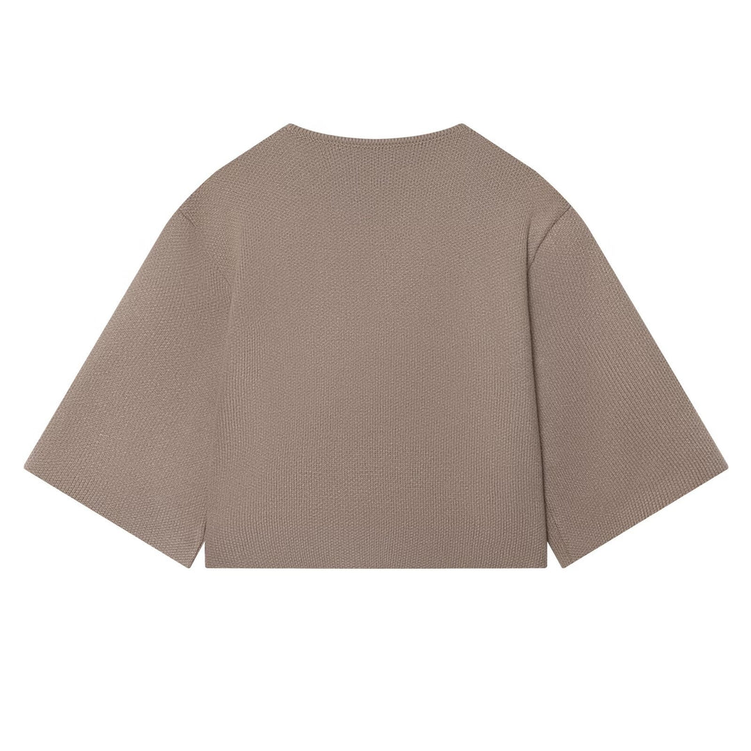 Women Short Cropped Cardigan with Overwide Sleeves and Covered Buttons Mune Fashion