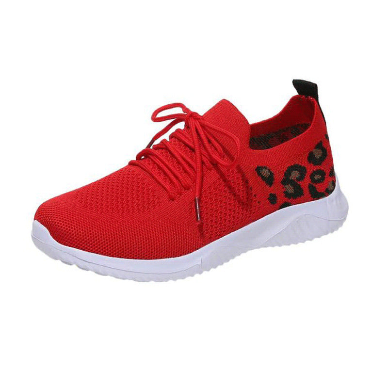 Women's Breathable Knit Slippers with Padded Cushioning Sole and Leopard Shaft Mune Fashion