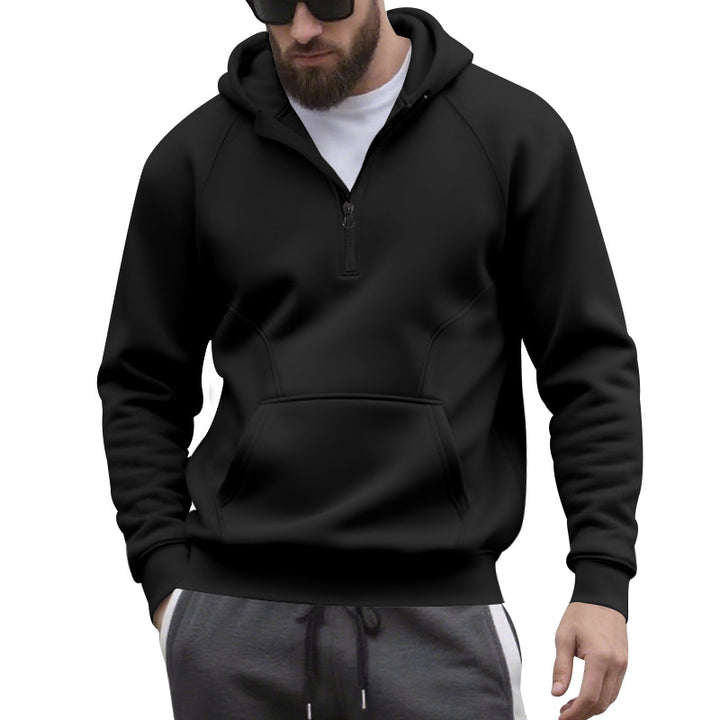 Men's half-zip hoodie in a minimalist softshell look with kangaroo pocket and raglan sleeves Mune Fashion