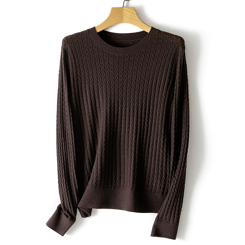 Women's fine cable knit sweater with round neckline and ribbed trims Mune Fashion