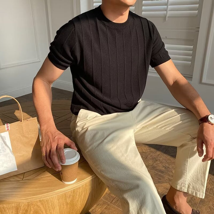 Men's Short Sleeve Knit Sweater with Ribbed Structure Mune Fashion