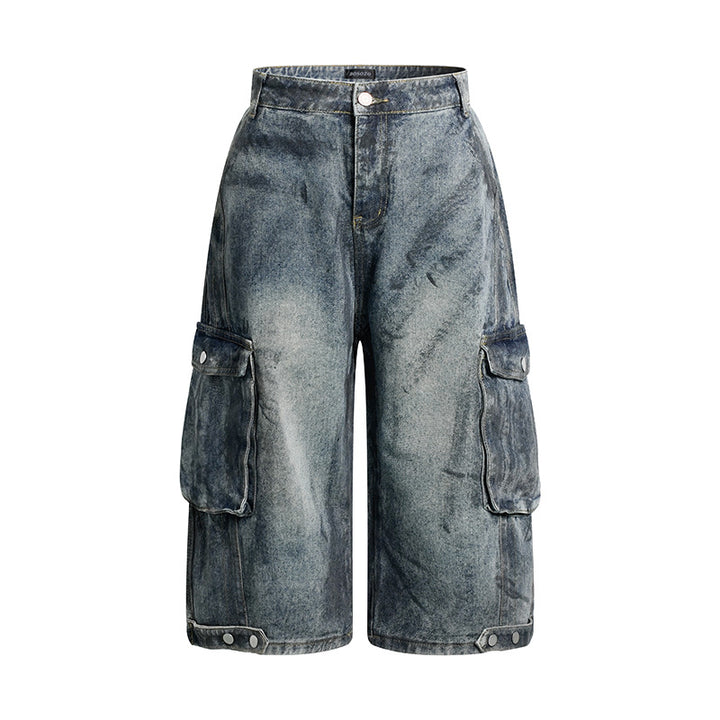 Women's High-Waist Denim Cargo Culotte with Wide Legs and Patch Pockets Mune Fashion