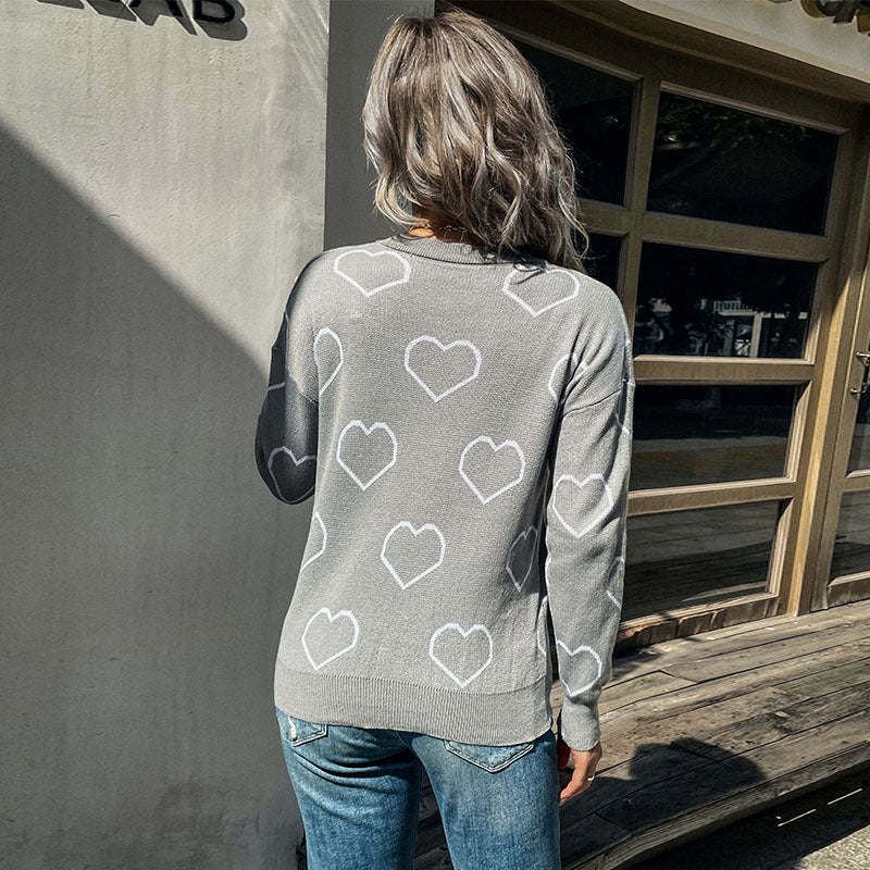 Women's fine-knit sweater with heart pattern and casual fit Mune Fashion