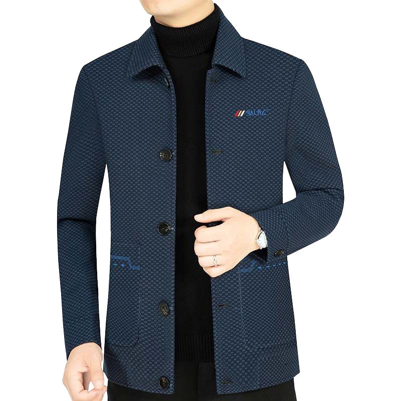 Men's lightweight textured transition jacket with shirt collar and patch pockets Mune Fashion