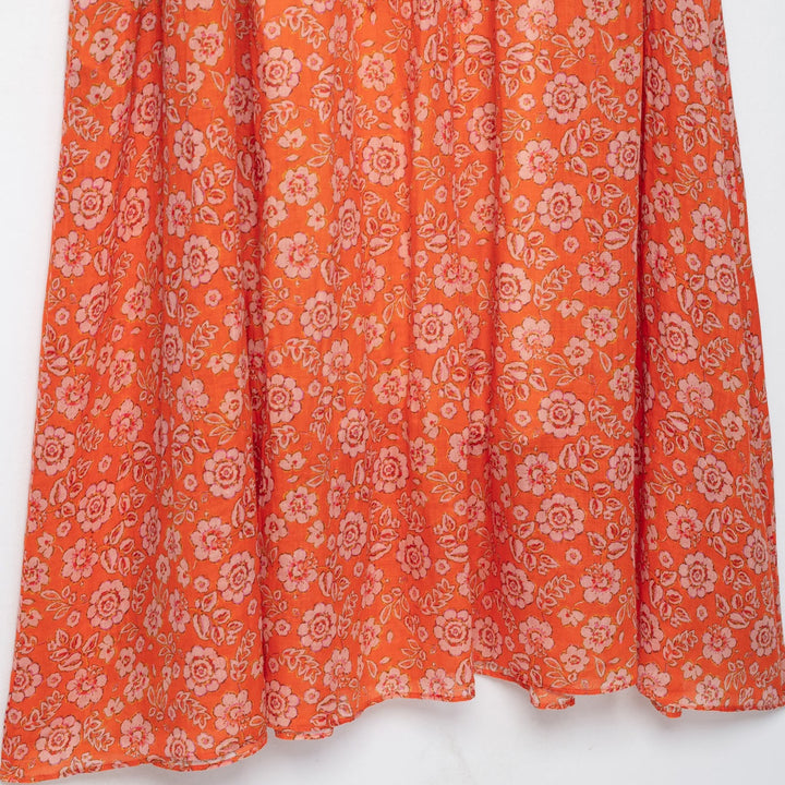 Women's maxi dress with floral print, deep round neckline and drawstring waist Mune Fashion