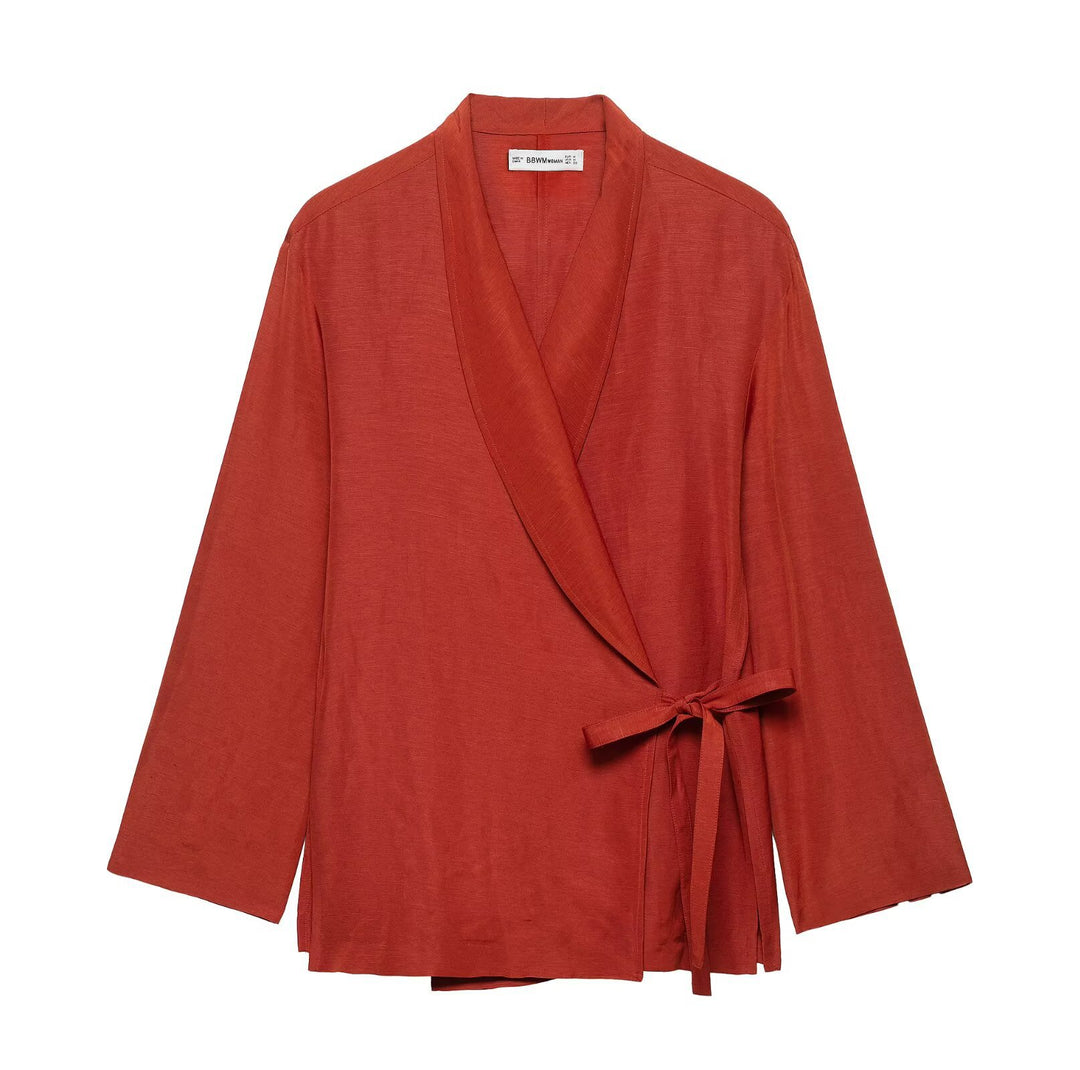 Ladies Wrap Kimono Set with Waist Tie and Wide Palazzo Pants Mune Fashion