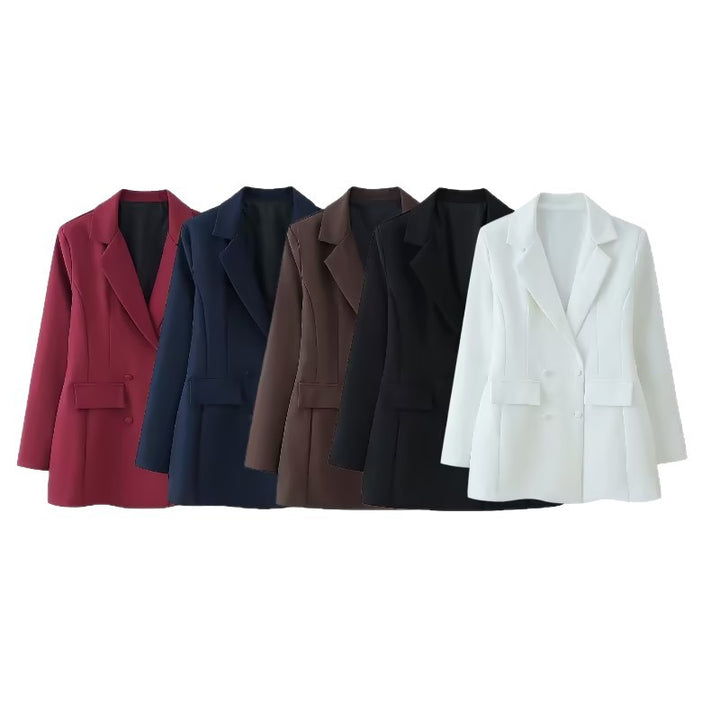 Women's tailored double-breasted blazer with patch pockets and Viennese seams Mune Fashion
