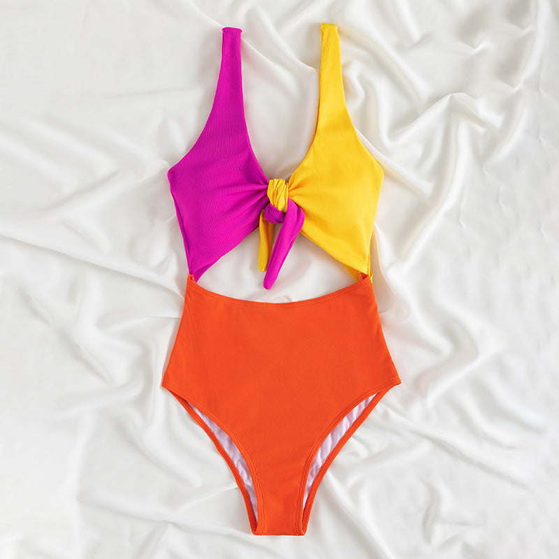 Women's One-Piece Swimsuit with Knot-Style Top and High Cut Legs Mune Fashion