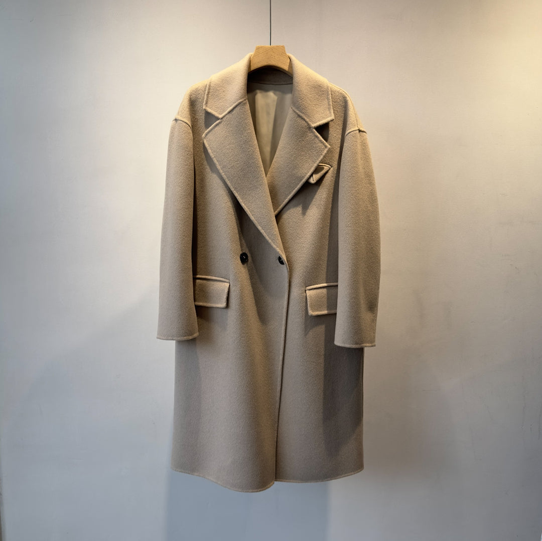 Women's Elegant Double-Breasted Oversized Wool Coat Mune Fashion