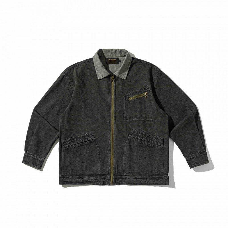 Unisex Boxy Overshirt Jacket made of washed denim with front zipper and multiple pockets Mune Fashion