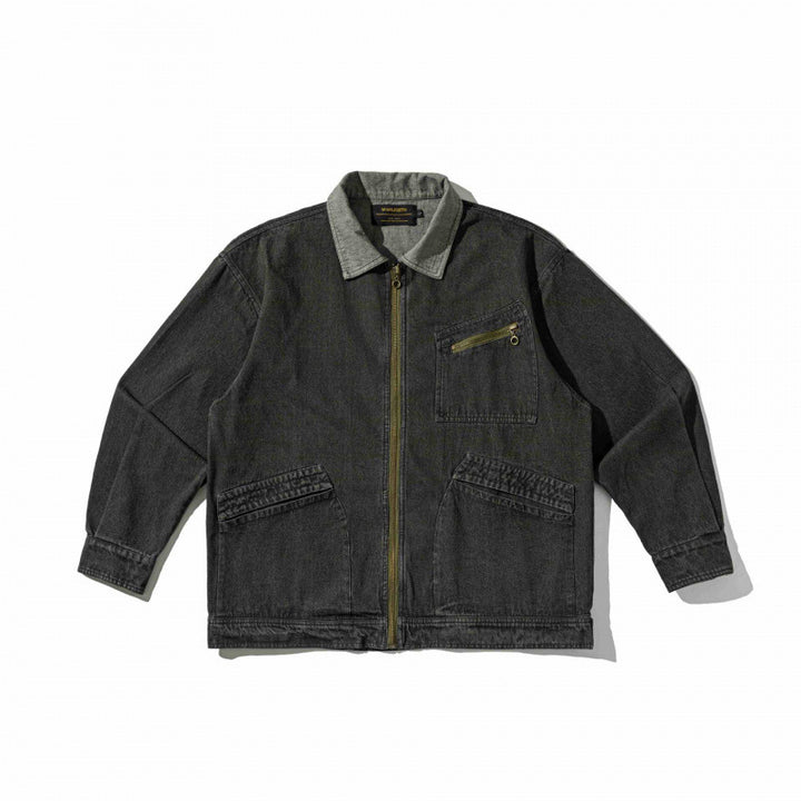 Unisex Boxy Overshirt Jacket made of washed denim with front zipper and multiple pockets Mune Fashion