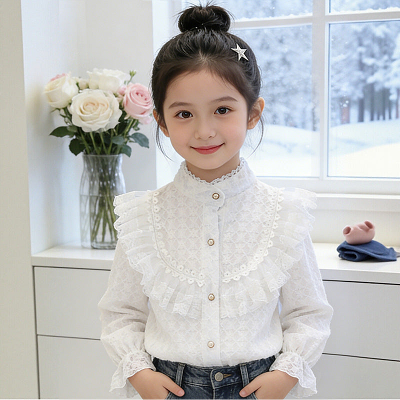 Girl's blouse with romantic ruffled collar Mune Fashion