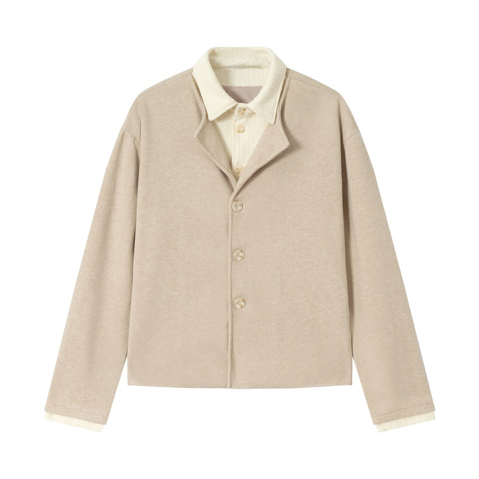 Men's short jacket in layered look with contrast collar Mune Fashion