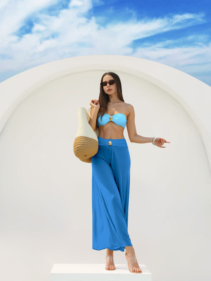 Women Bandeau Bikini with elegant wrap skirt and fashionable jewelry detail Mune Fashion