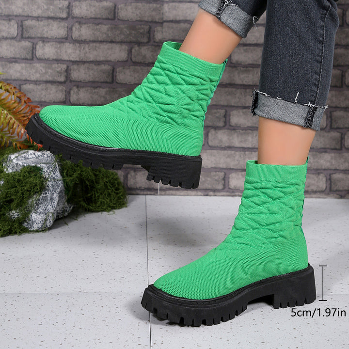 Women's knitted sock boots with geometric quilted look and chunky lug sole Mune Fashion