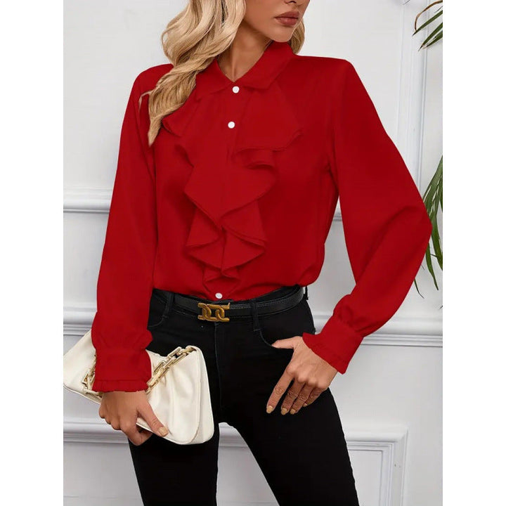 Women's Blouse with Refined Ruffle Details and Elegant Sleeves Mune