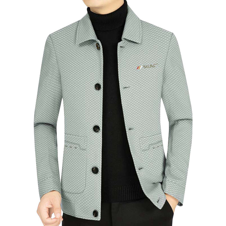 Men's lightweight textured transition jacket with shirt collar and patch pockets Mune Fashion