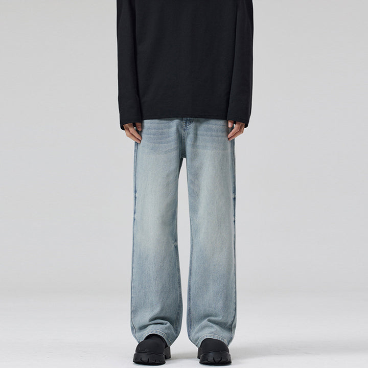 Men's Wide Stonewashed Denim Jeans with Straight Ultra Wide Leg Mune Fashion