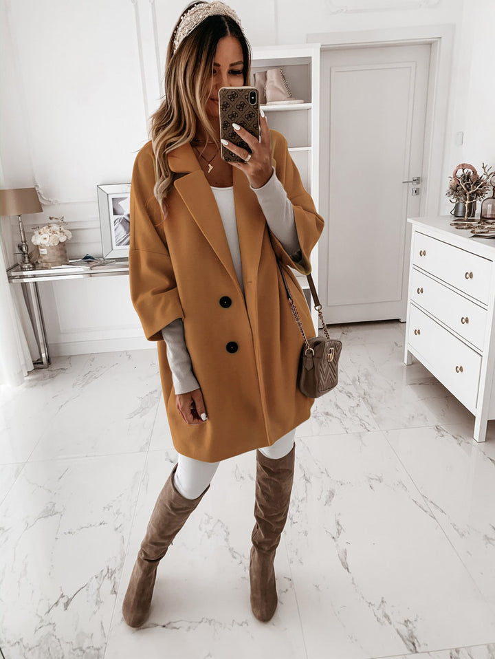 Women's nan kastiger oversized short coat with falling lapel collar and concealed side pockets Mune Fashion