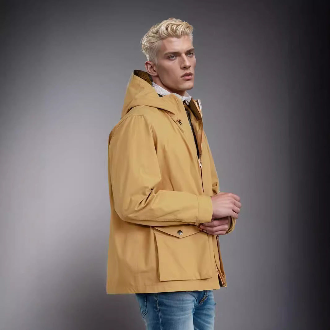Men's short weatherproof hooded jacket in field style with large flap pockets Mune Fashion