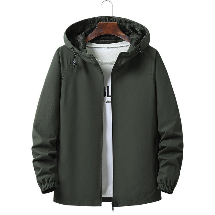 Men's Lightweight Windproof Hooded Outdoor Jacket with Full Zipper and Elastic Cuffs Mune Fashion