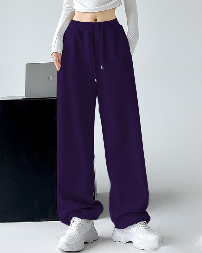 Ladies Nan extra wide palazzo sweatpants with high comfort waistband, side pockets, slit at hem and drawstring Mune Fashion