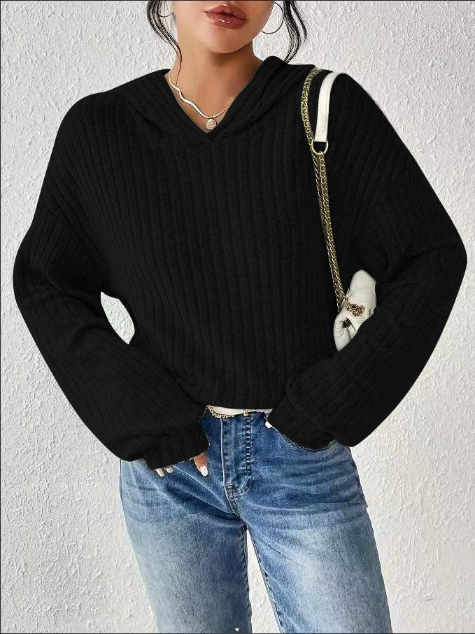 Women's Ribbed Hoodie Pullover with Hood and Casual Cropped Silhouette Mune Fashion