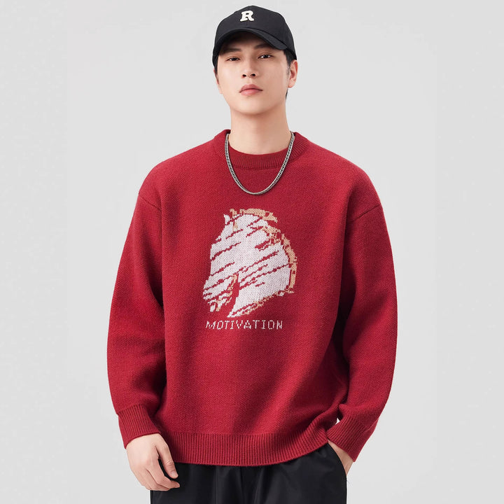 Damen Oversize-Strickpullover mit Intarsienmotiv und Rundhalsausschnitt Mune Fashion