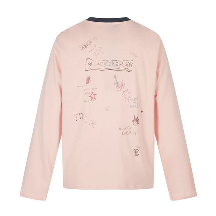 Women's long-sleeve shirt with comic guitar print, glitter detail, and contrast collar Mune Fashion