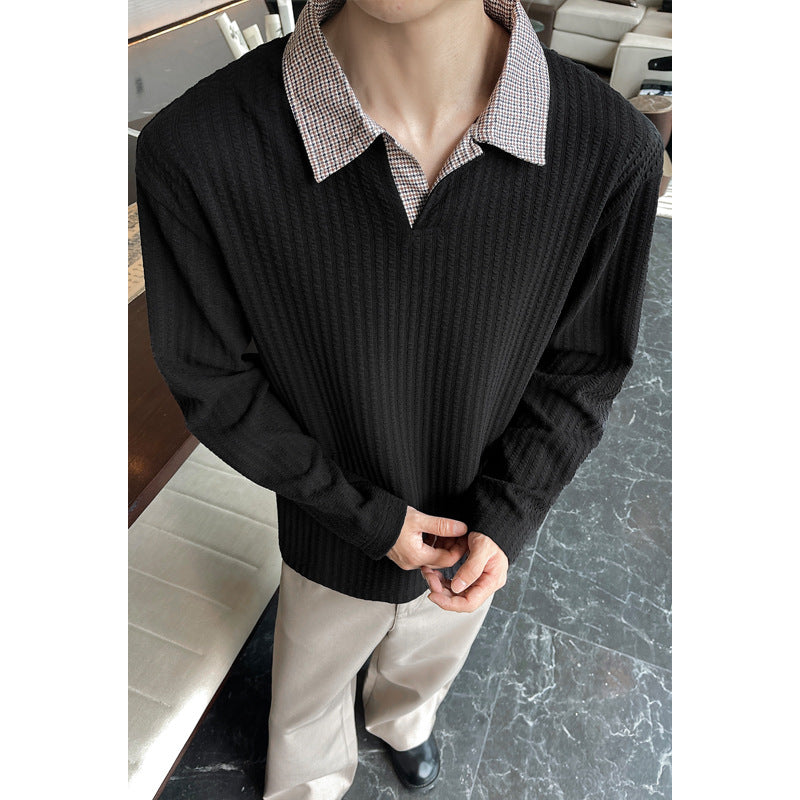 Men's Long Sleeve Shirt with Modern Structural Pattern Mune Fashion
