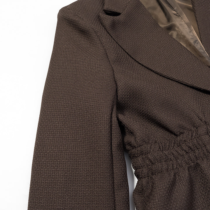 Women's Tailored Blazer with Ruffled Waist and Textured Weave Look Mune Fashion