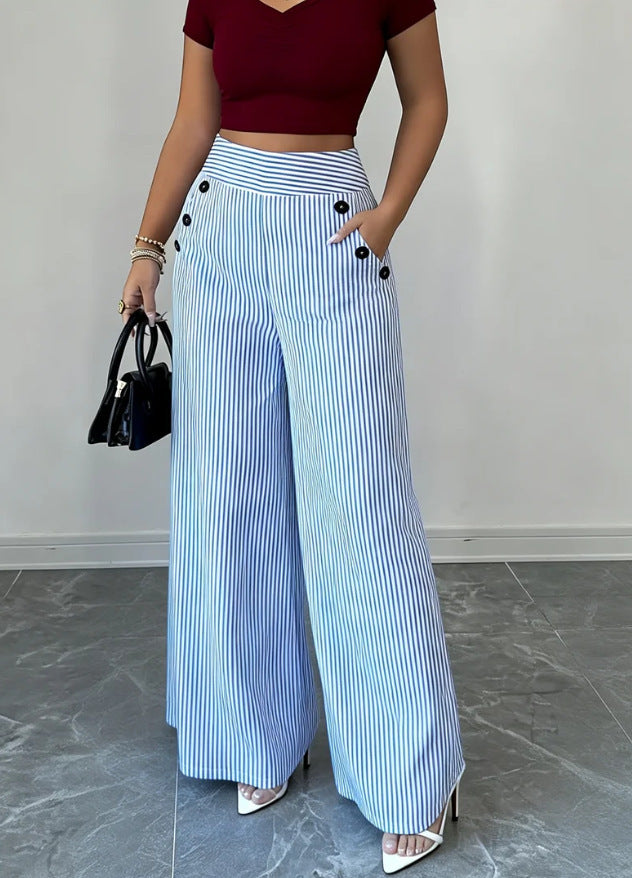 Women's high-waisted palazzo pants with maritime button details and wide leg Mune Fashion